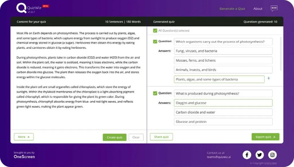 Generar quiz en QuizWiz